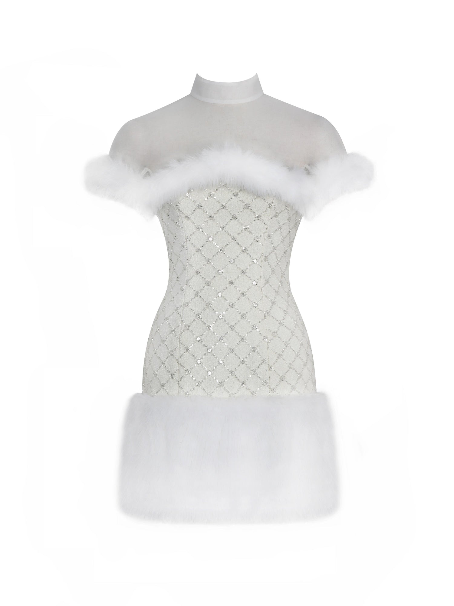 Taylor Fur Trimmed Beaded Boucle Mini Dress | Ivory