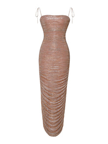 The Glint Ruched Chiffon Long Maxi Dress | Rose Gold