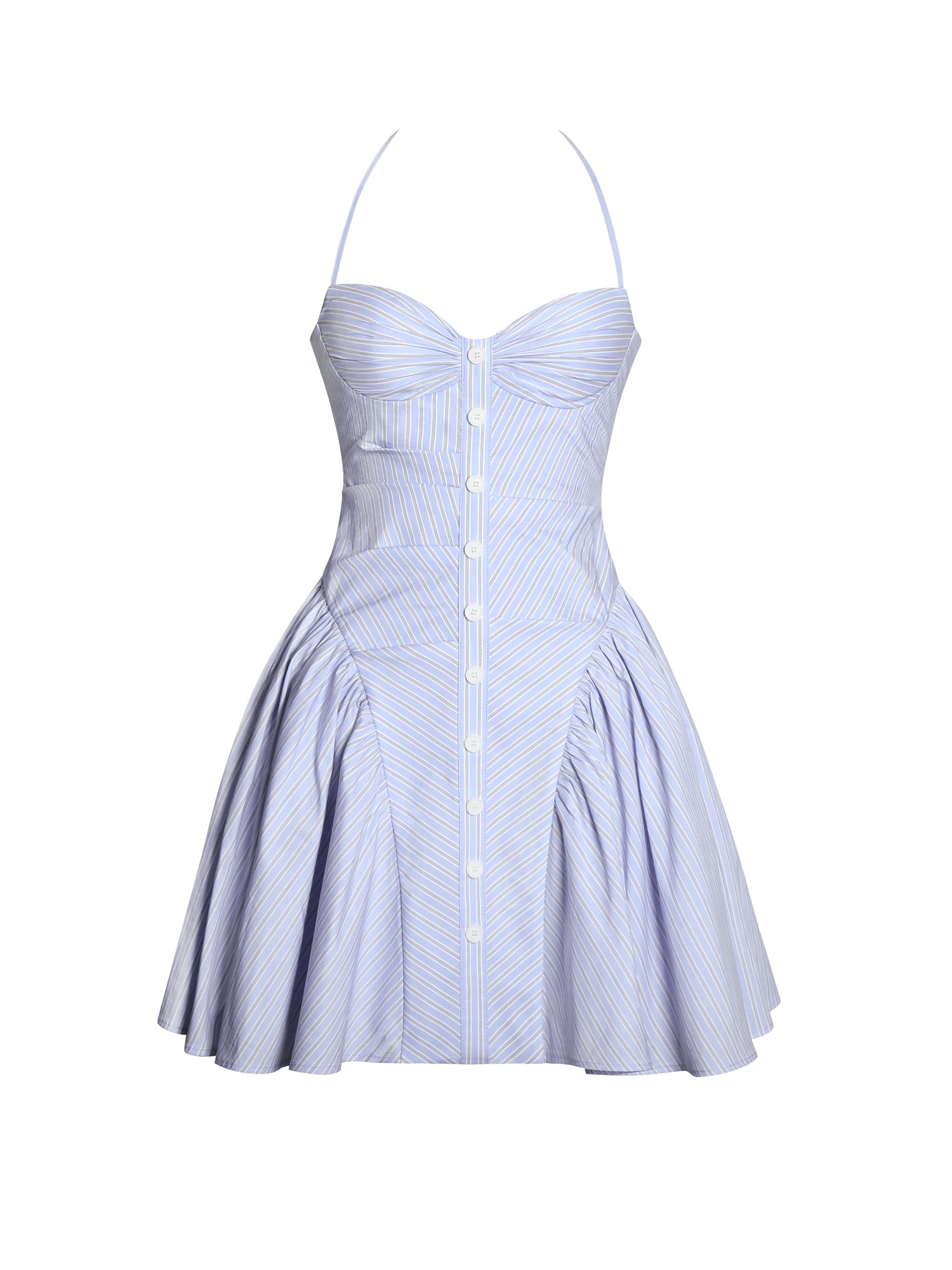 Melody Cotton Poplin Stripe Halter Drop Waist Mini Dress | Baby Blue