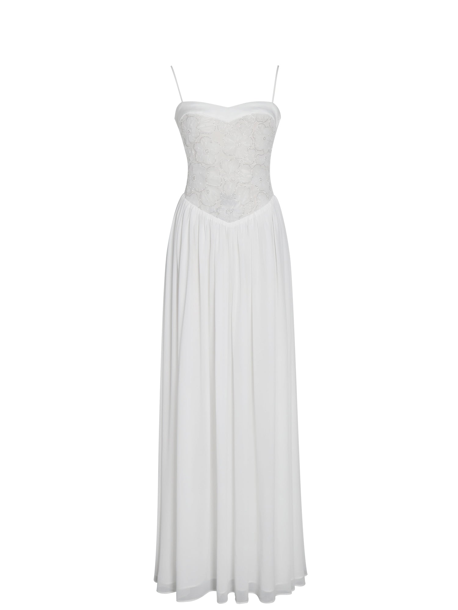 Ucille Embroidered Chiffon Maxi Dress | White