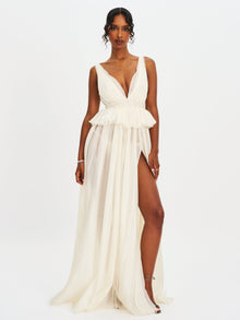Calleigh Flare Beaded Belt Maxi Gown | Off White