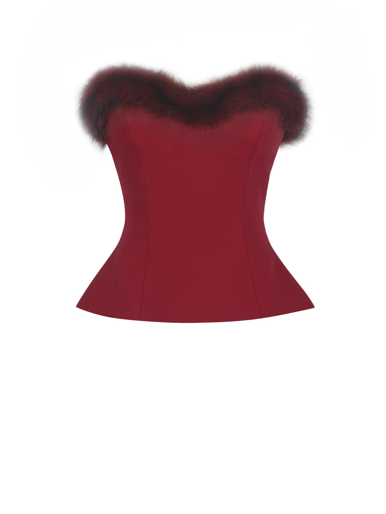 Ivette Fur-Trimmed Peplum Top | Crimson