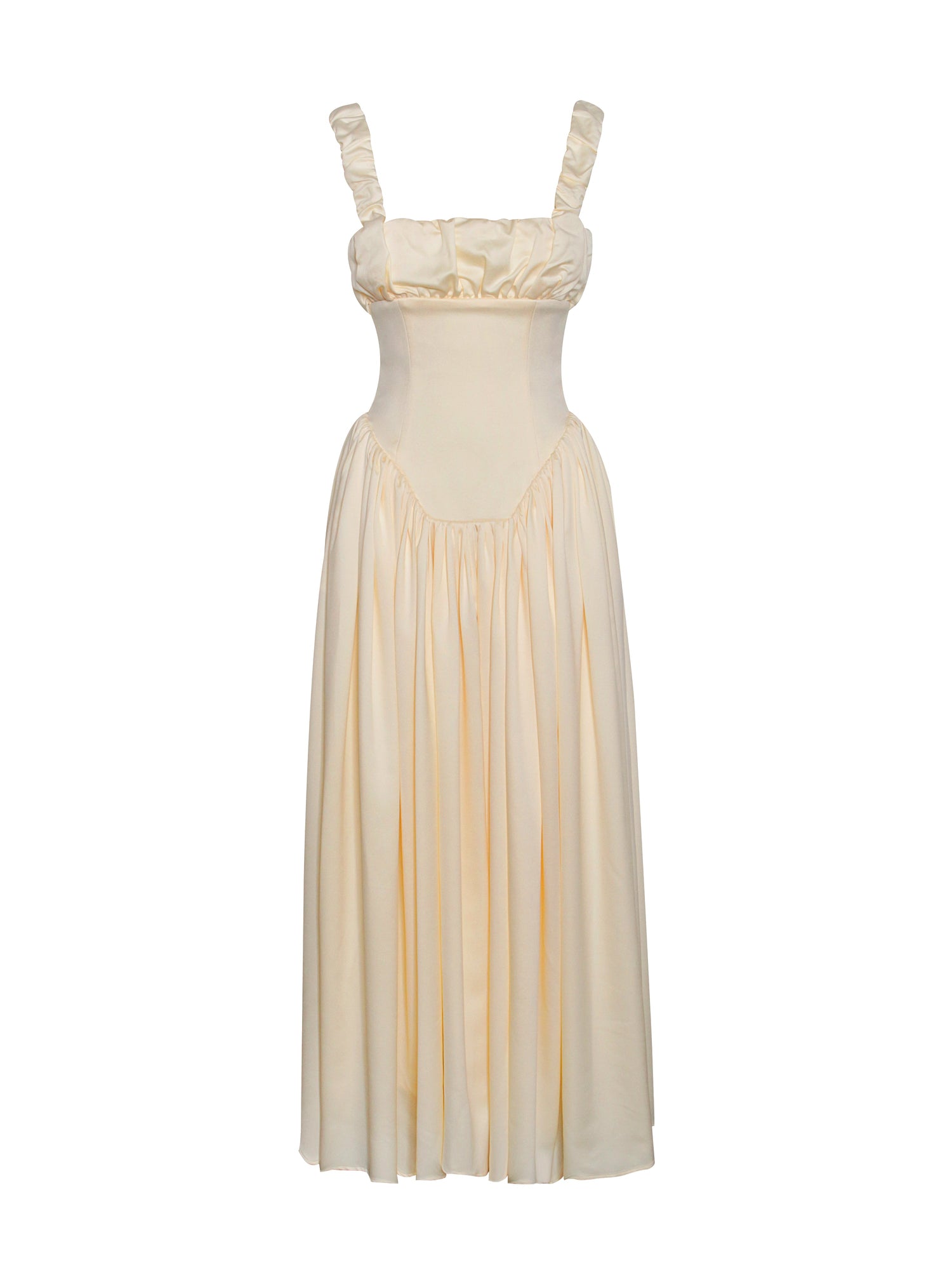 Noreen Satin Drop Waist Maxi Sundress | Egg White