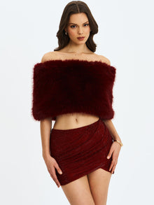 Darleen Rhinestone Mesh Low Waist Ruched Skirt | Crimson