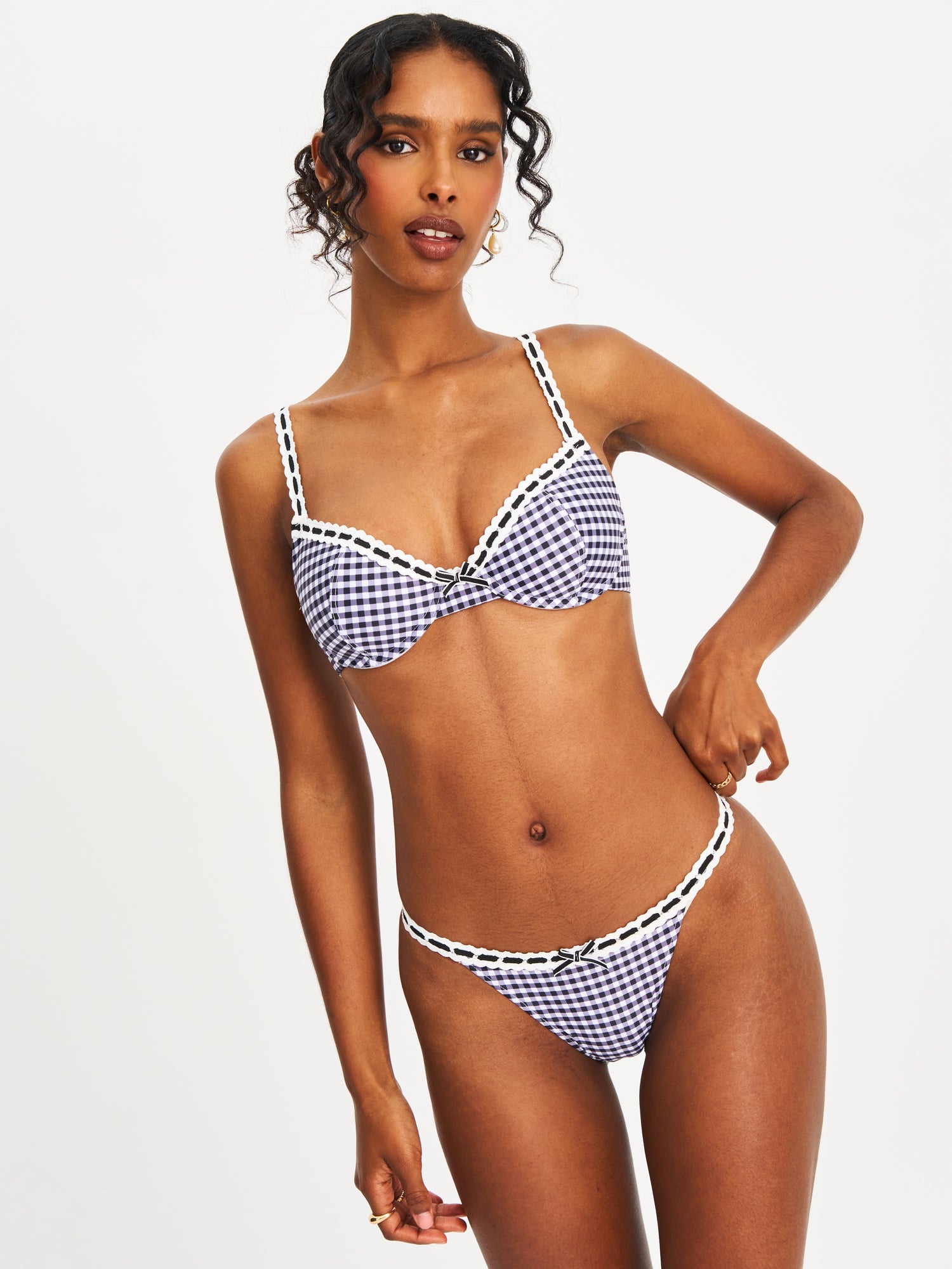 Lace Decoration Bikini Top | Geneva Gingham