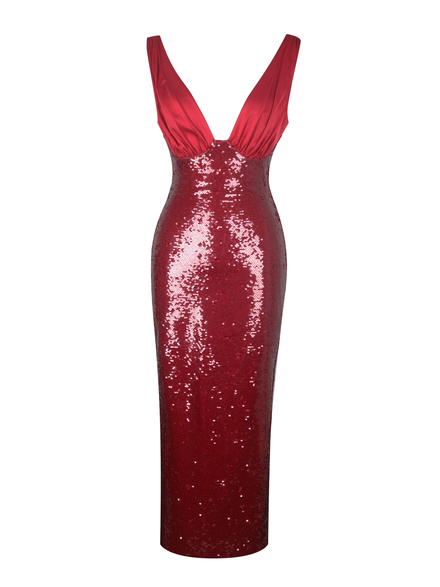 Shanelle Sequin Plunging Midi Dress | Crimson