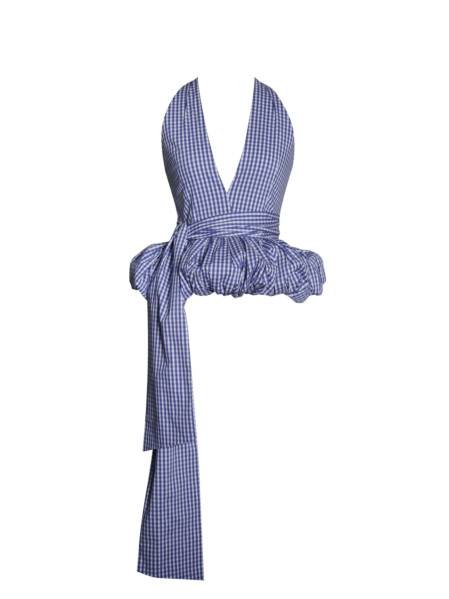 Ilene Blue Gingham Cotton Bubble Hem Halter Top | Baby Blue Gingham