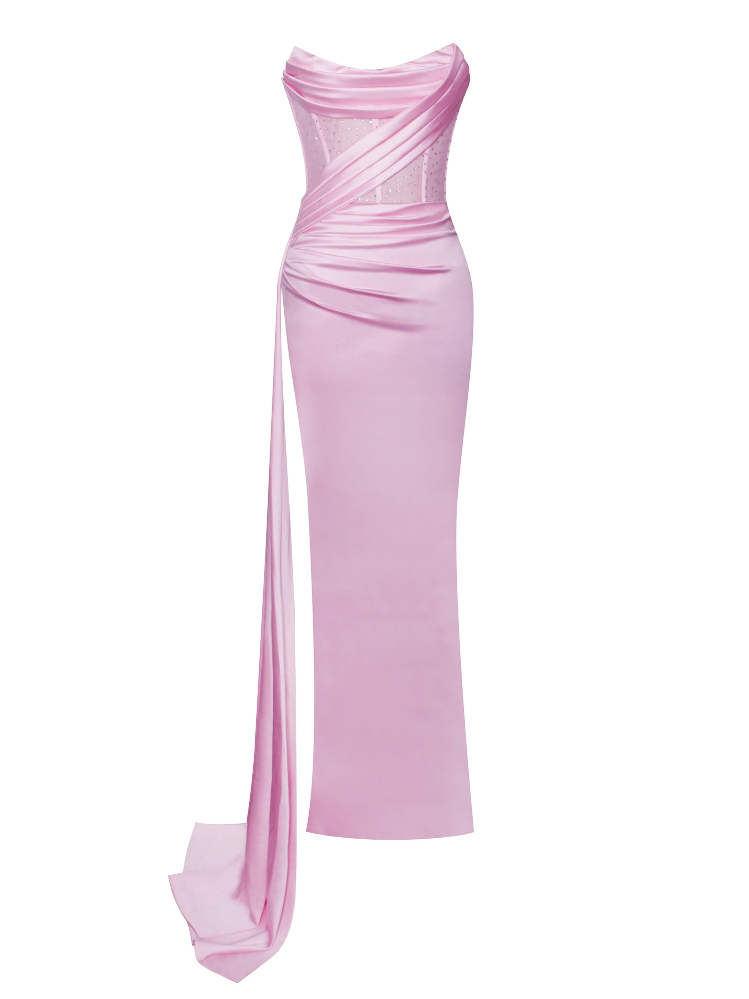 Holly Crystallized Corset High Slit Satin Gown | Pink