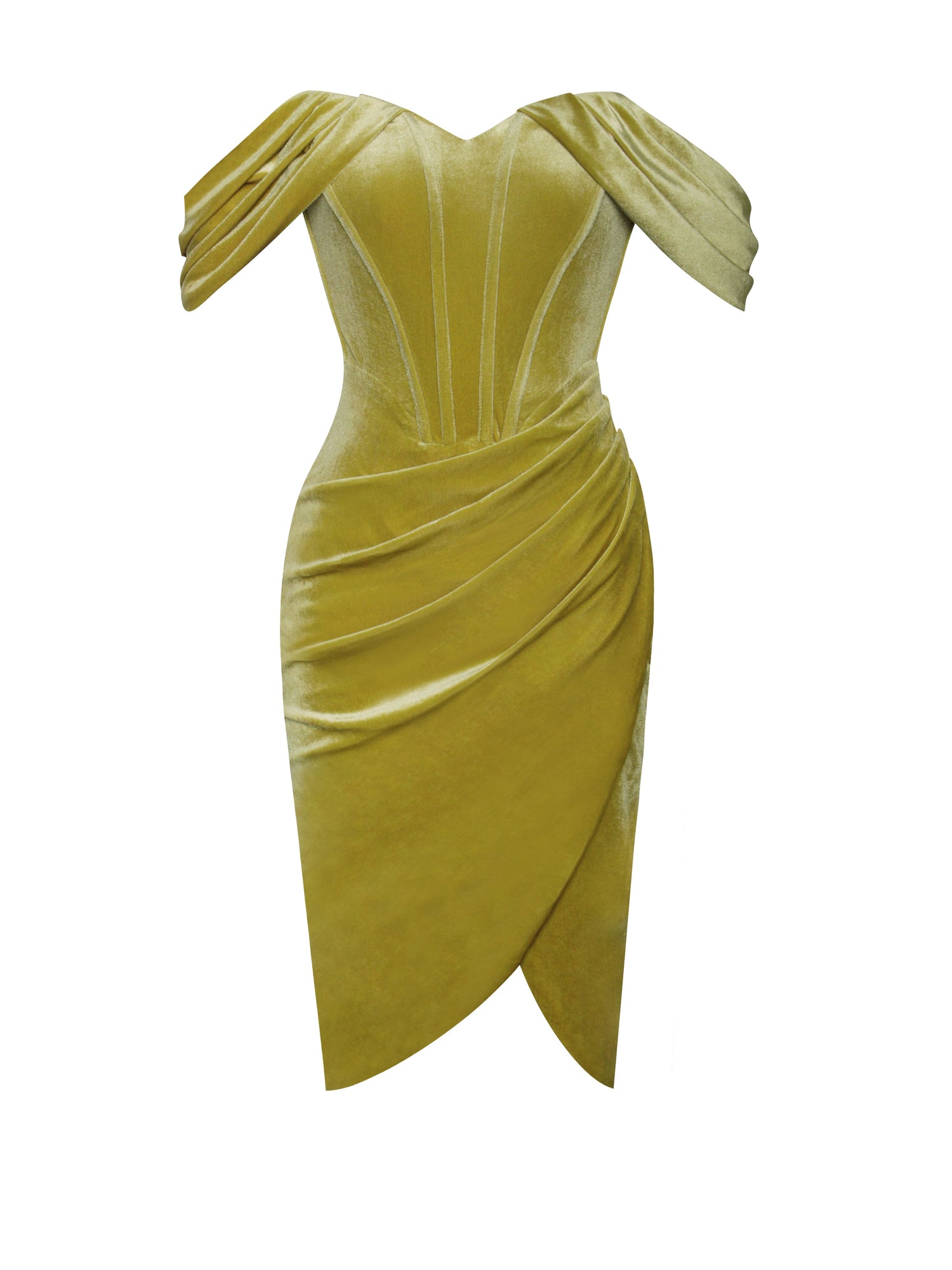 Omaria Velvet Off Shoulder Corset Dress | Gold