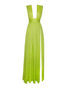 Valley Of Angels Chiffon Pleated High Slit Maxi Dress | Lime