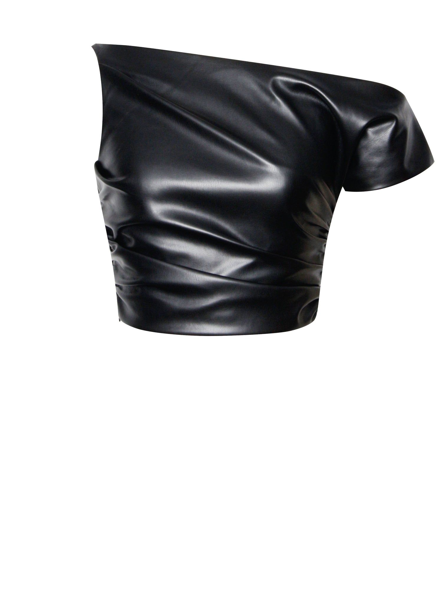 Yara Vegan Leather Slash Neck Tank Top | Black