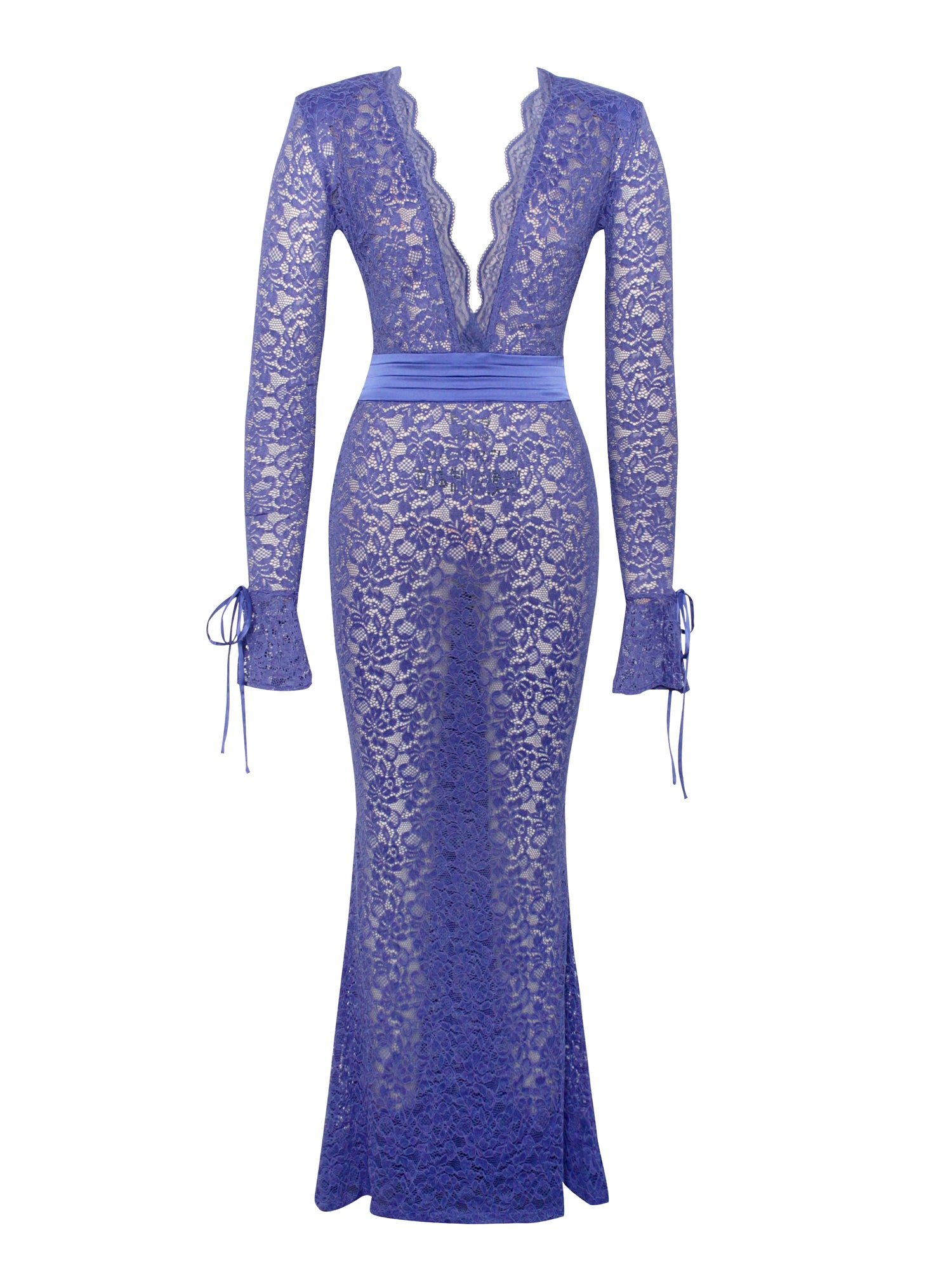 Giada Lace Deep V Long Sleeve Maxi Dress | Navy