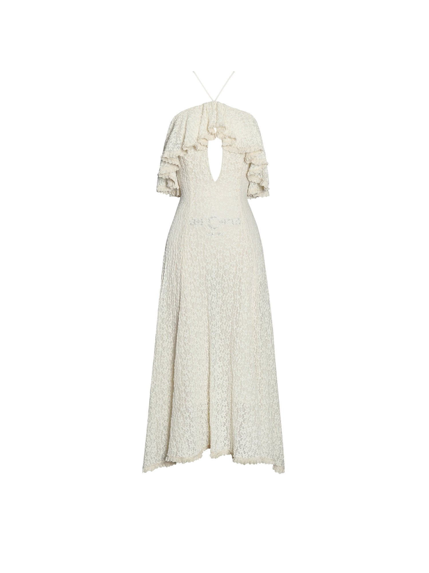 Idra Lace Trim Sleeveless Crochet Midi Trailing Dress | Beige