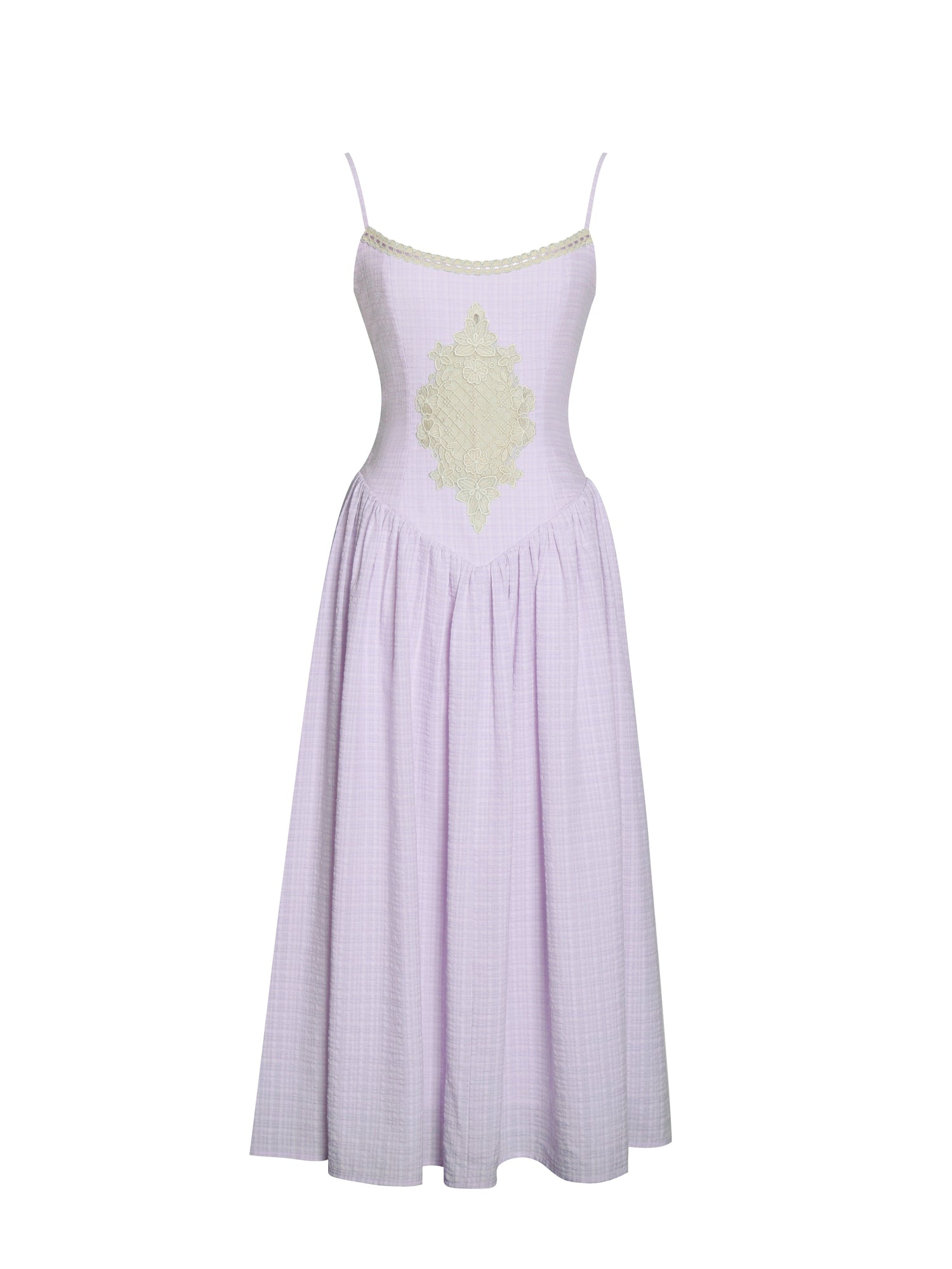 Jaclyn Lace Trim Cutout Seersucker Midi Dress | Lavender