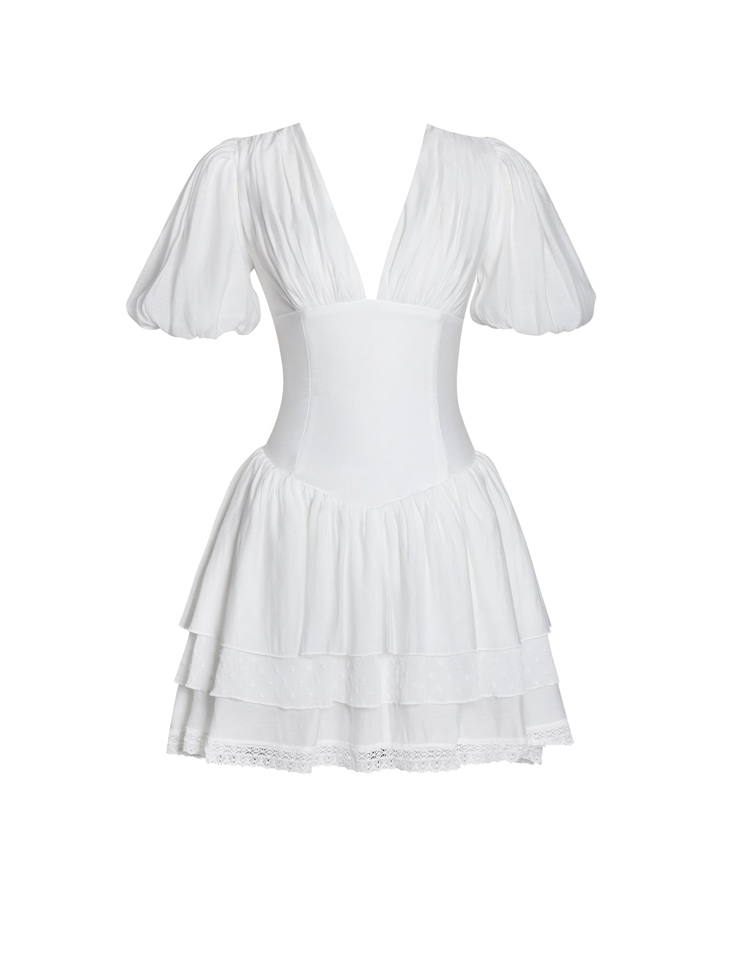 Caitlyn Bubble Sleeve Corset Layered Mini Dress | White