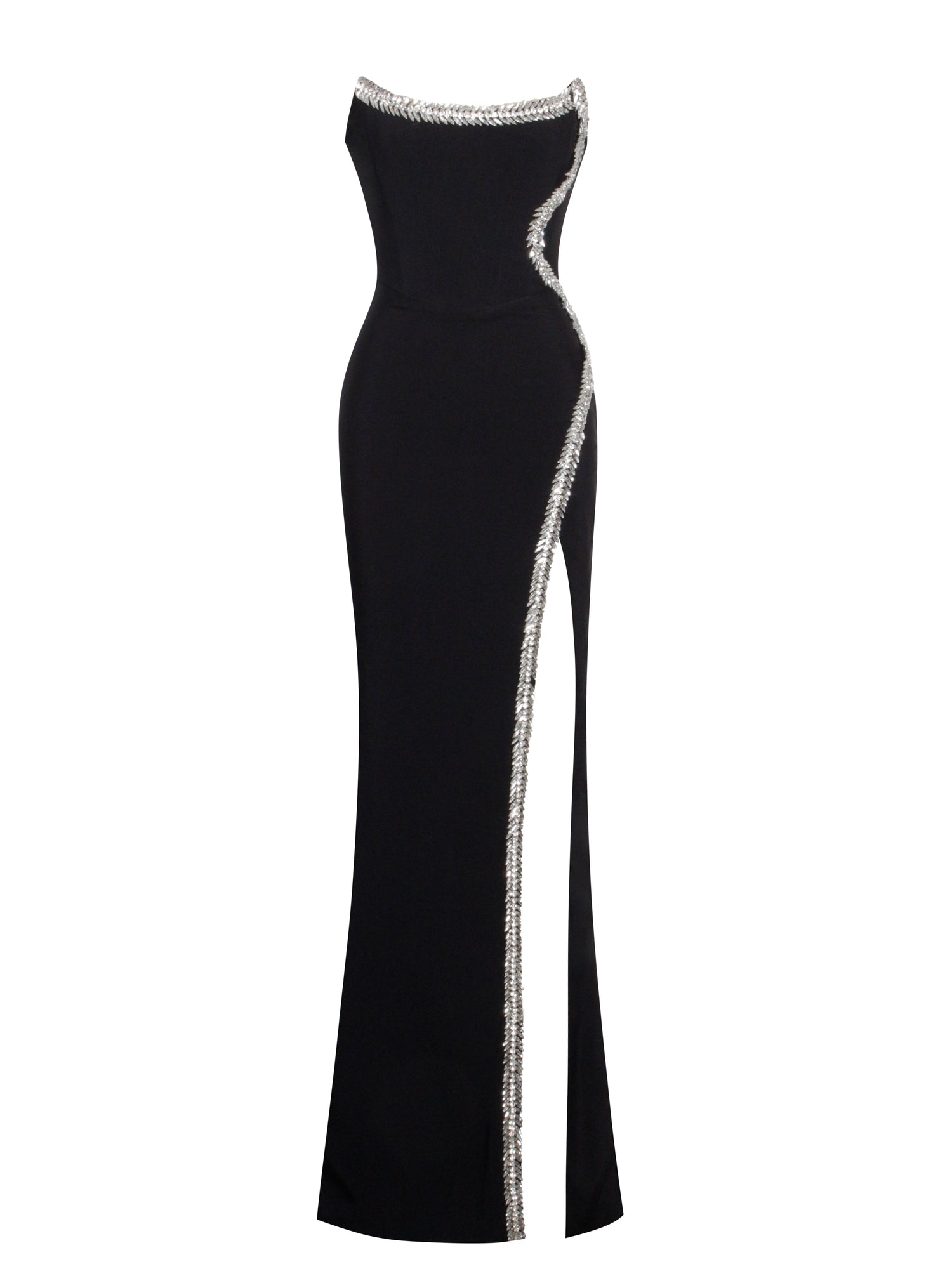 Xoana Crystal Embellished High Slit Gown | Black