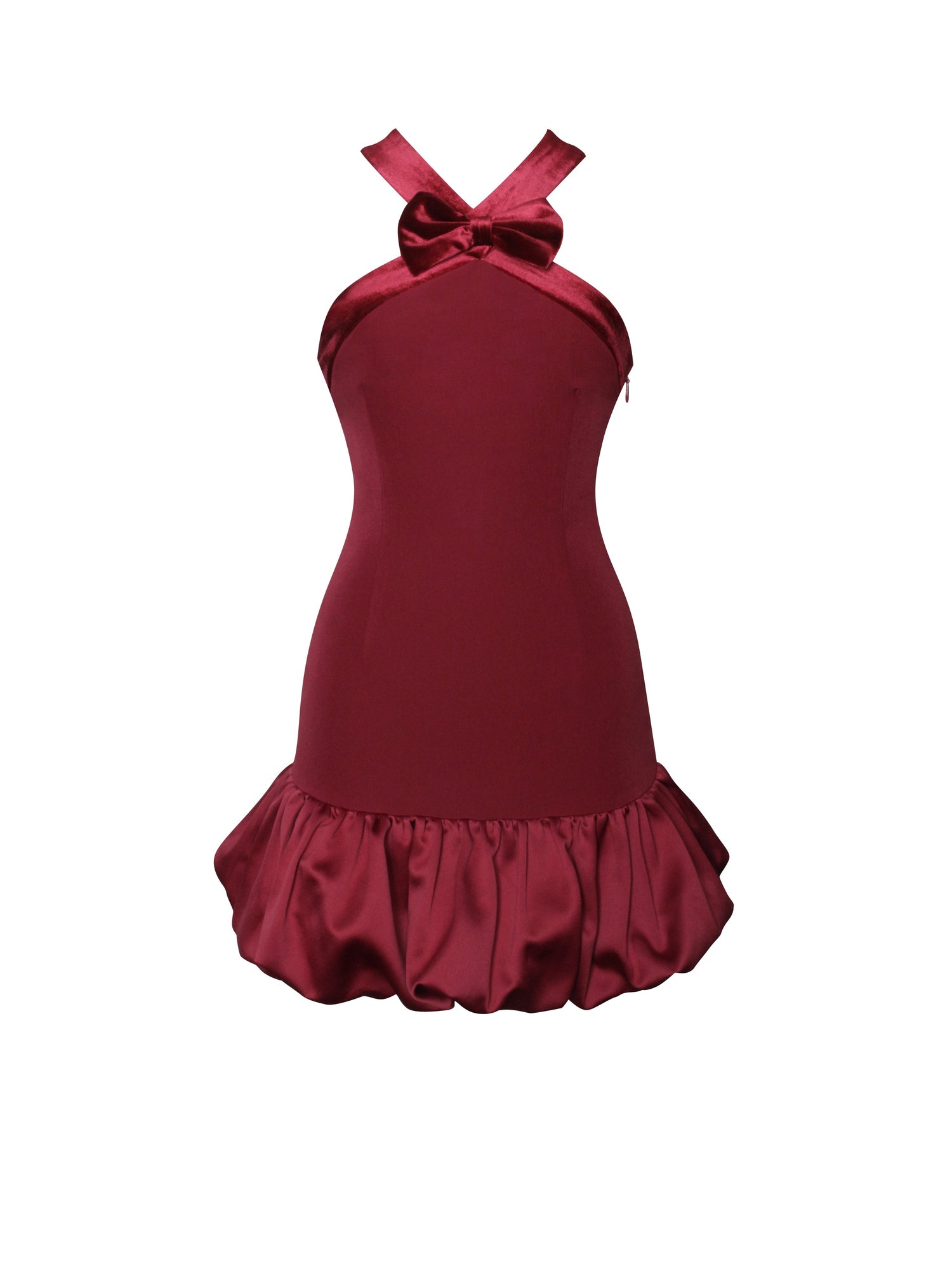 Barbra Cross Straps Bodycon Mini Dress with Bubble Hem | Red