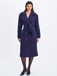 Jaelyn Wool Blend Double-Breasted Belted Coat | Midnight Blue