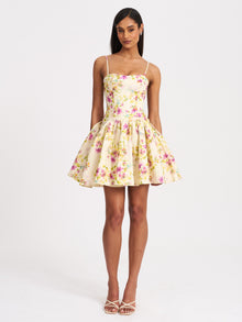 Valda Linen Mini Dress with Pockets | Yellow and Pink Print