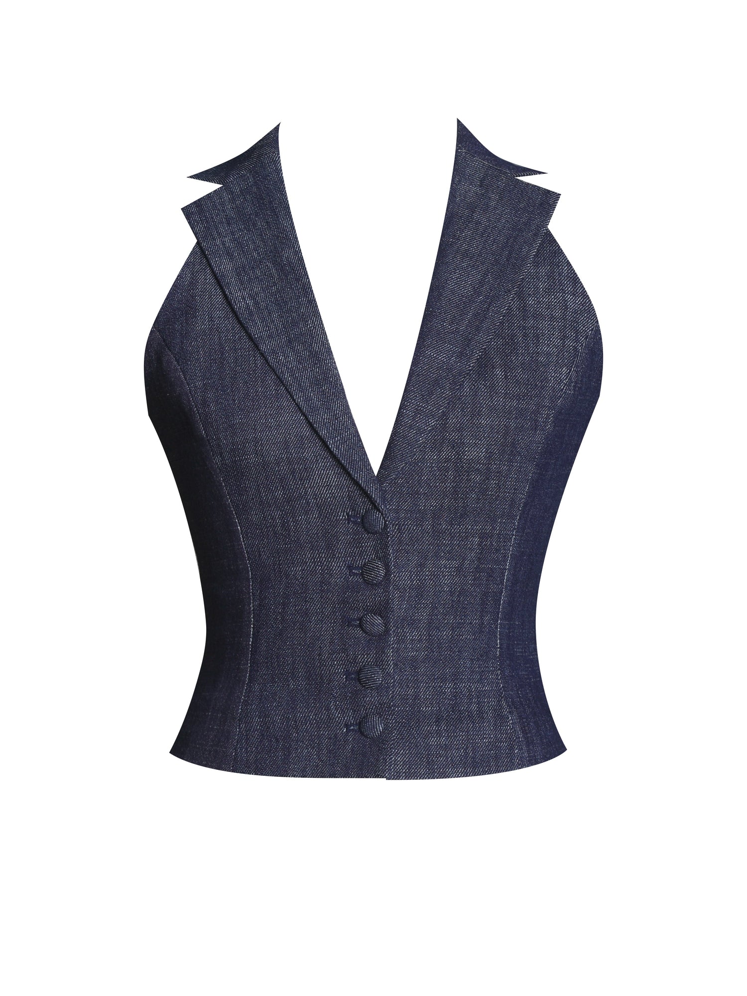 Rafaella Cotton Denim Halter Lapel Top | Navy