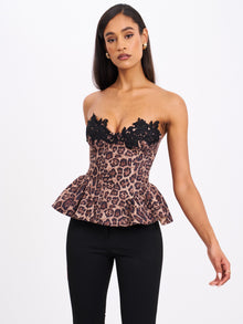 Qiara Peplum Top with Lace Trim | Cheetah Print