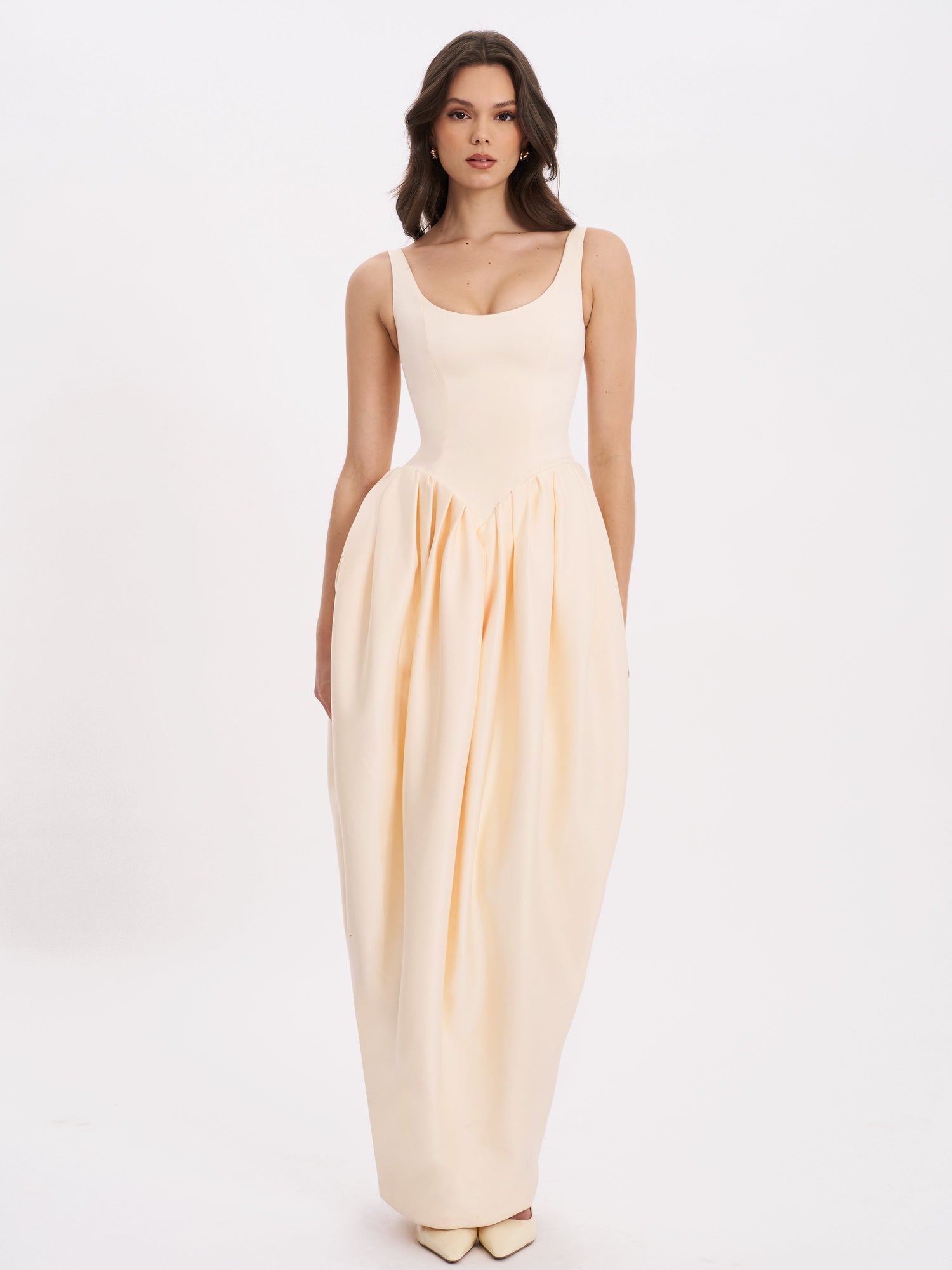 Udana Drop Waist Tulip Gown | Butter Yellow