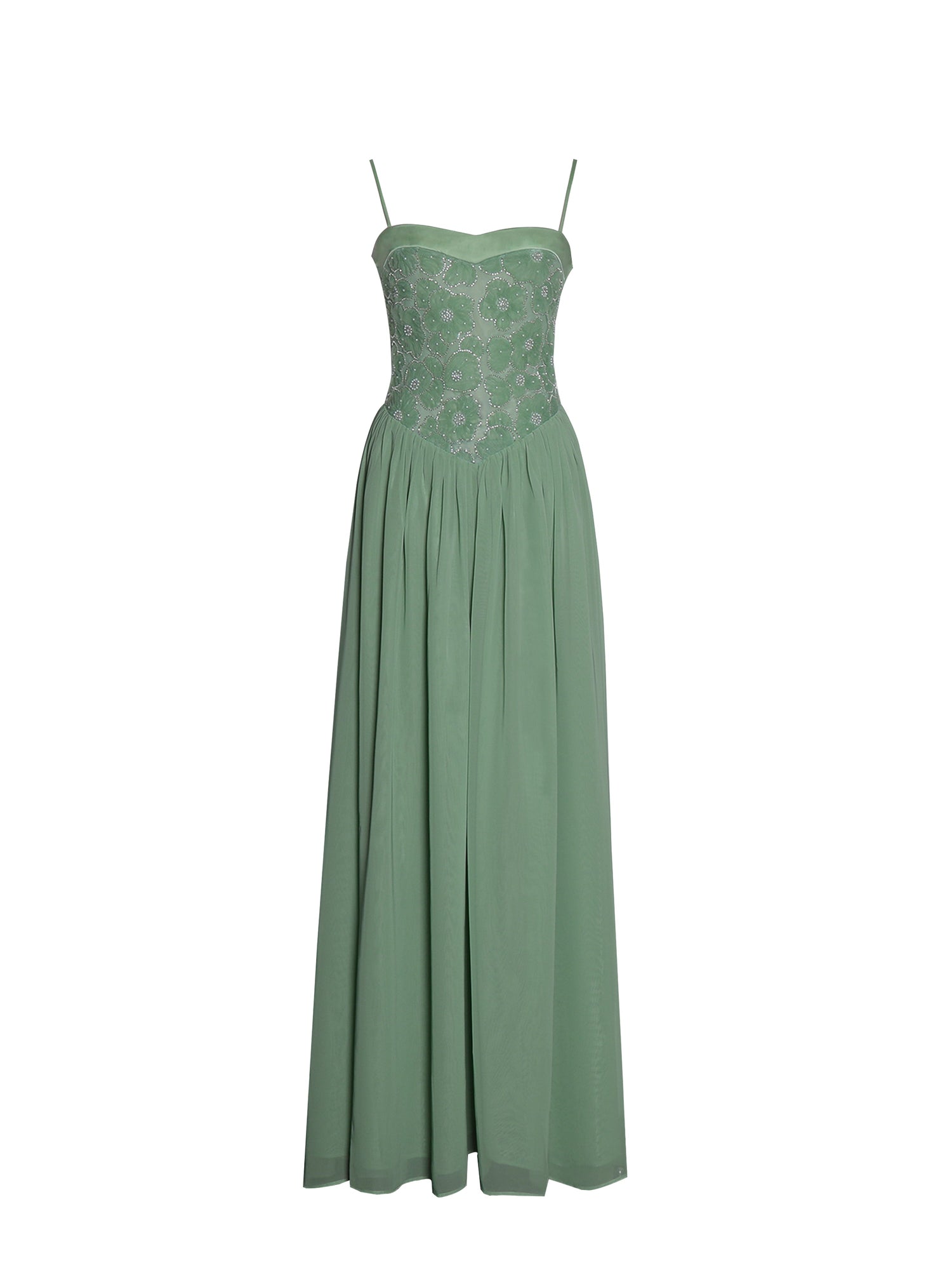 Ucille Embroidered Chiffon Maxi Dress | Sage Green