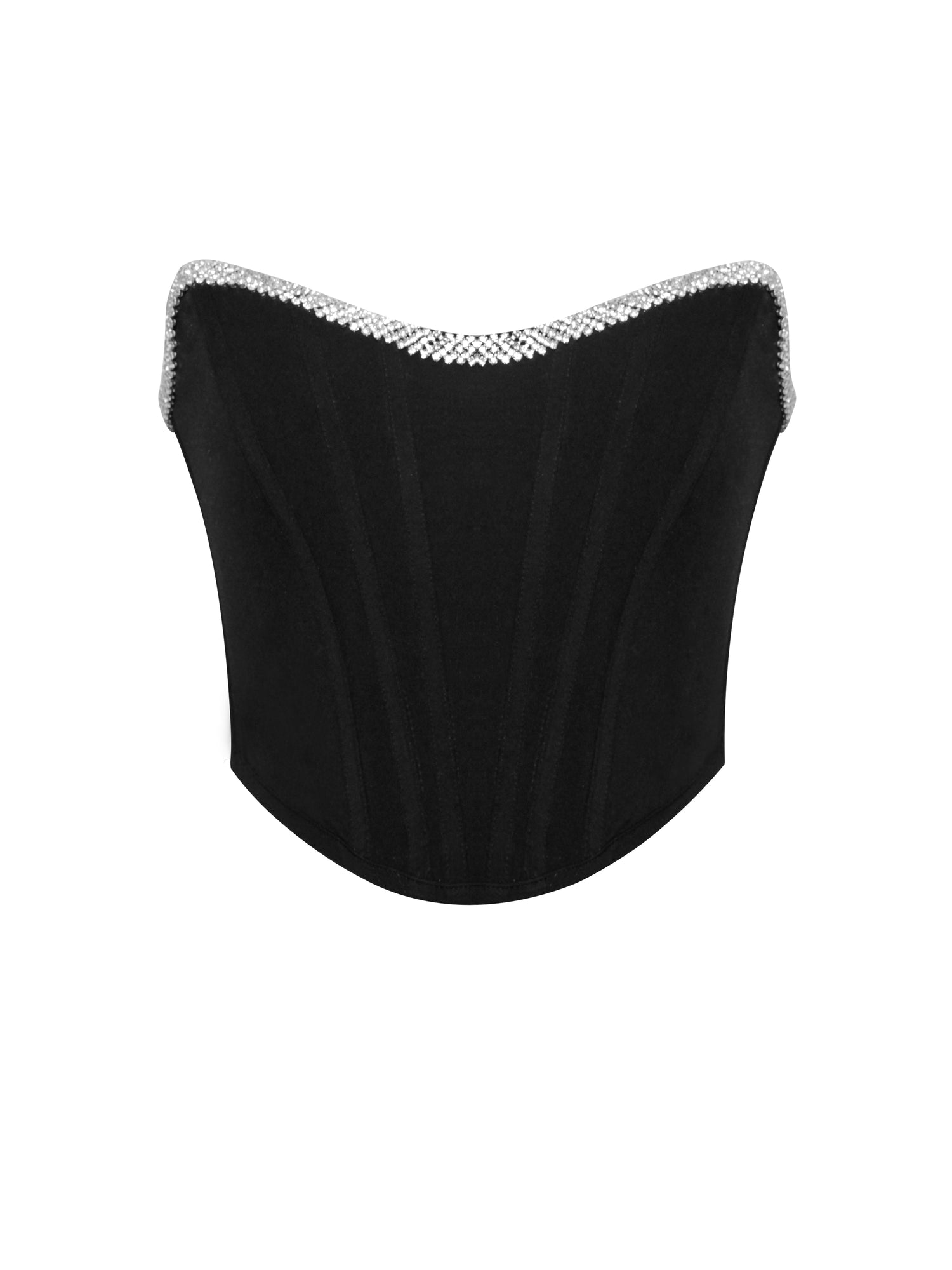 Melanie Corset Top With Crystal Trim | Black