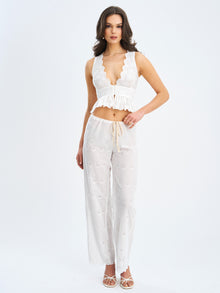 Raia Cotton Eyelet Scallop Trim Top | White
