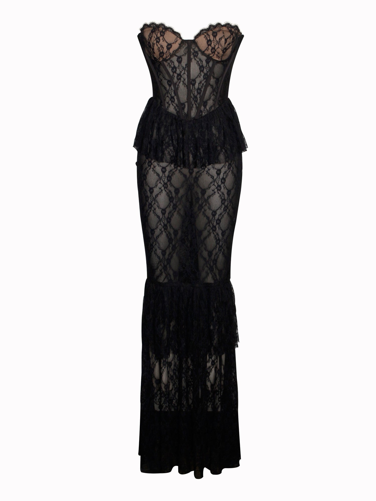 Quennell Lace Corset Maxi Dress | Black