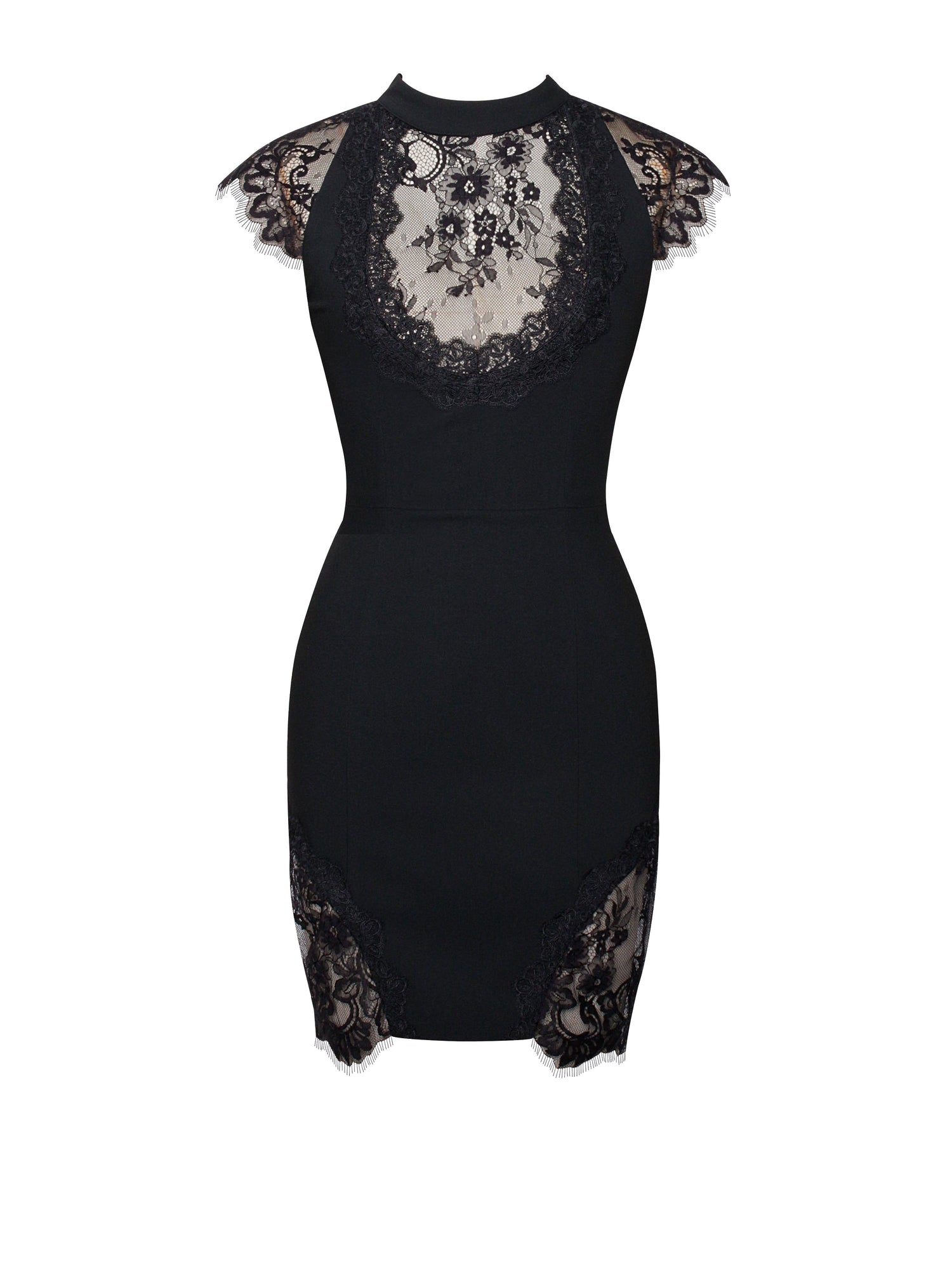 Quinella Lace Crepe Backless Mini Dress | Black