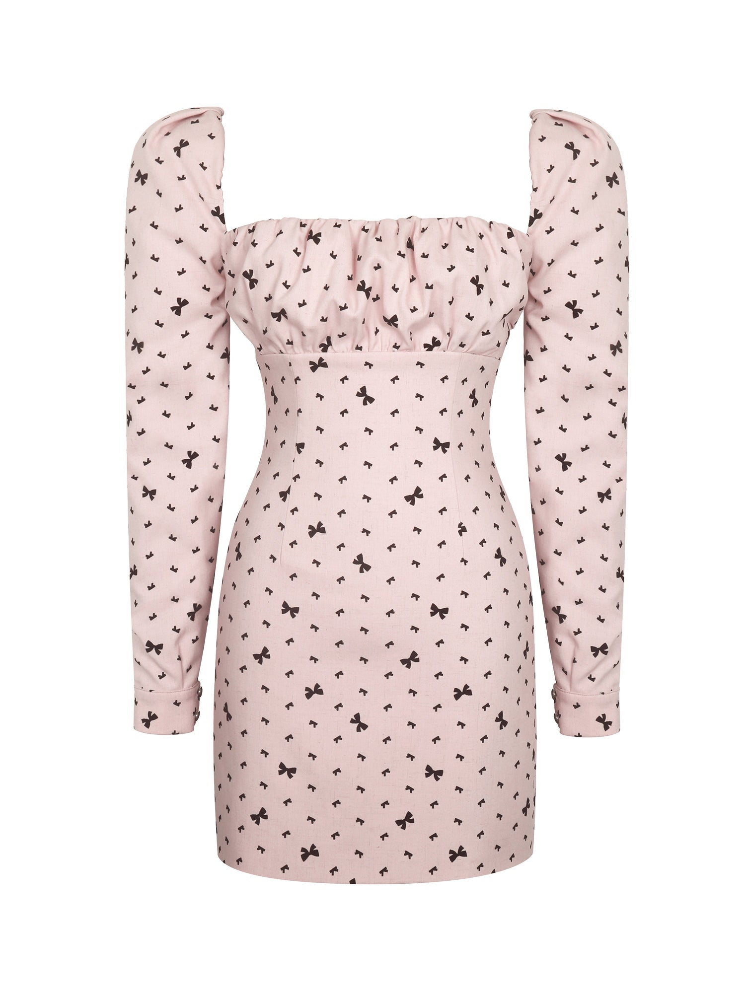 Perla Ruched Bust Velvet-Embossed Bow Mini Dress | Baby Pink