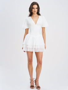 Caitlyn Bubble Sleeve Corset Layered Mini Dress | White