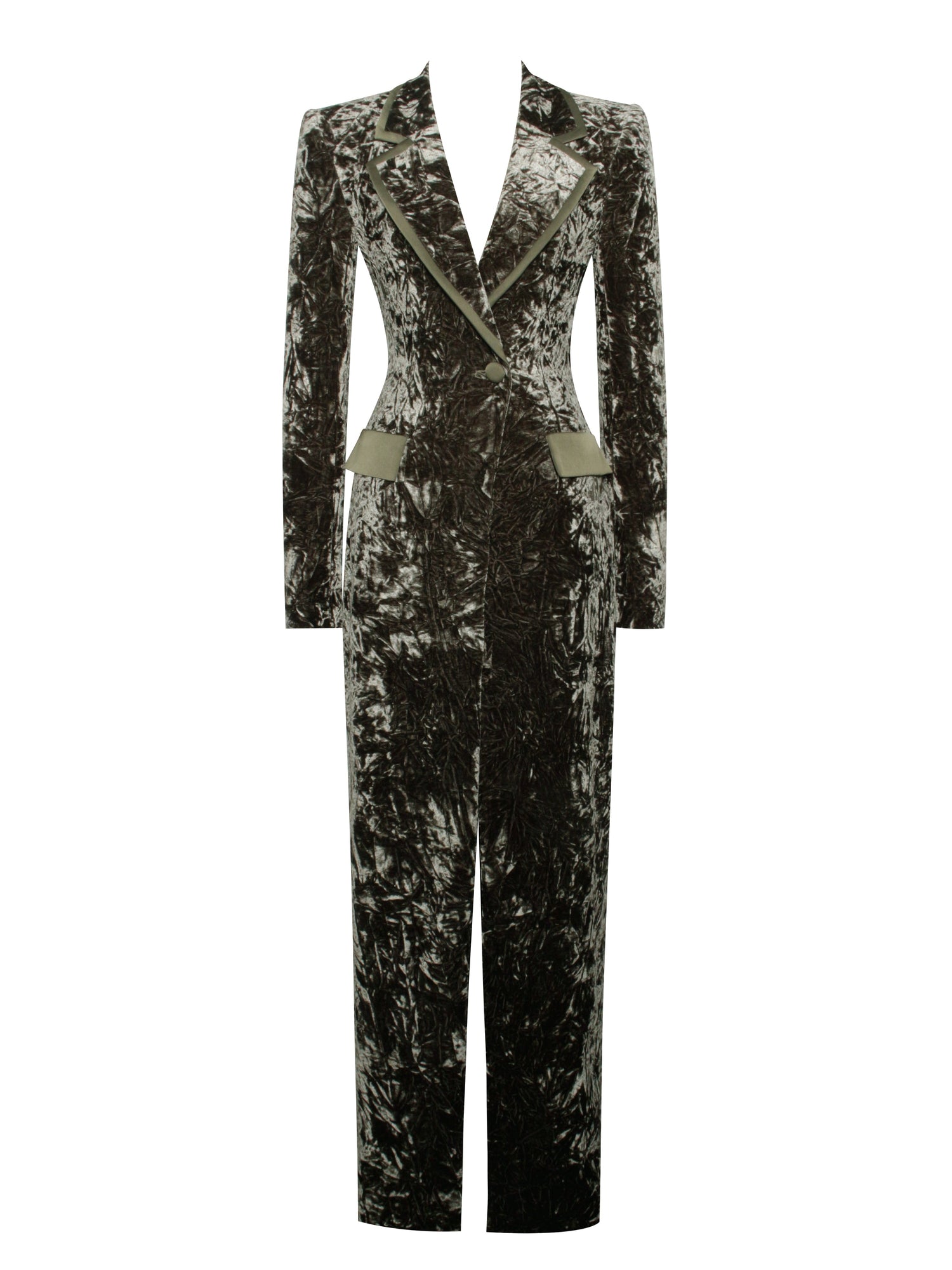 Willow Glossy Velvet High Slit Blazer Gown | Green