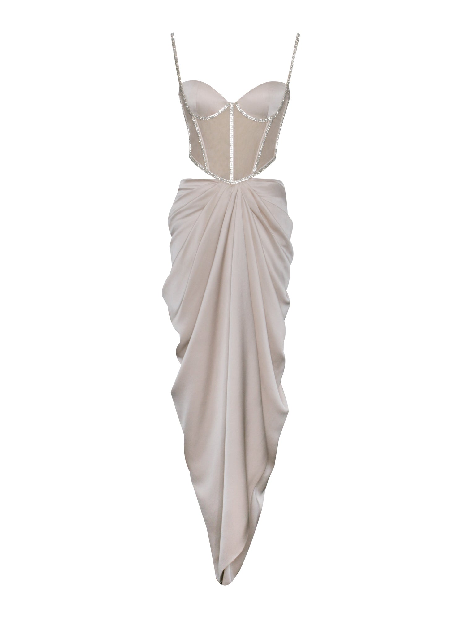 Cadence Satin Crystal Embellished Corset Dress | Champagne