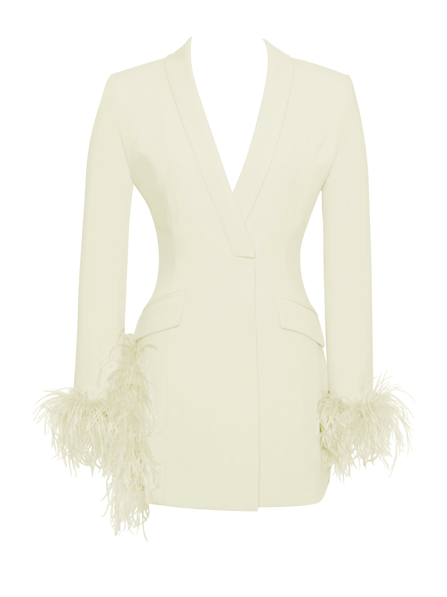 Madeline Feather Trim Blazer Dress | Pearl White