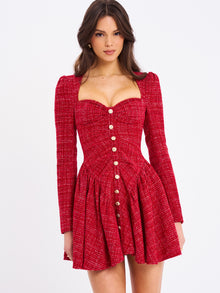 Tae Tweed Long Sleeve Drop Waist Mini Dress | Red