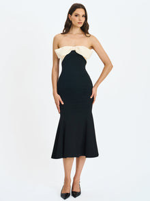 Saige Mermaid Midi Dress with Ivory Bow Bustline | Black