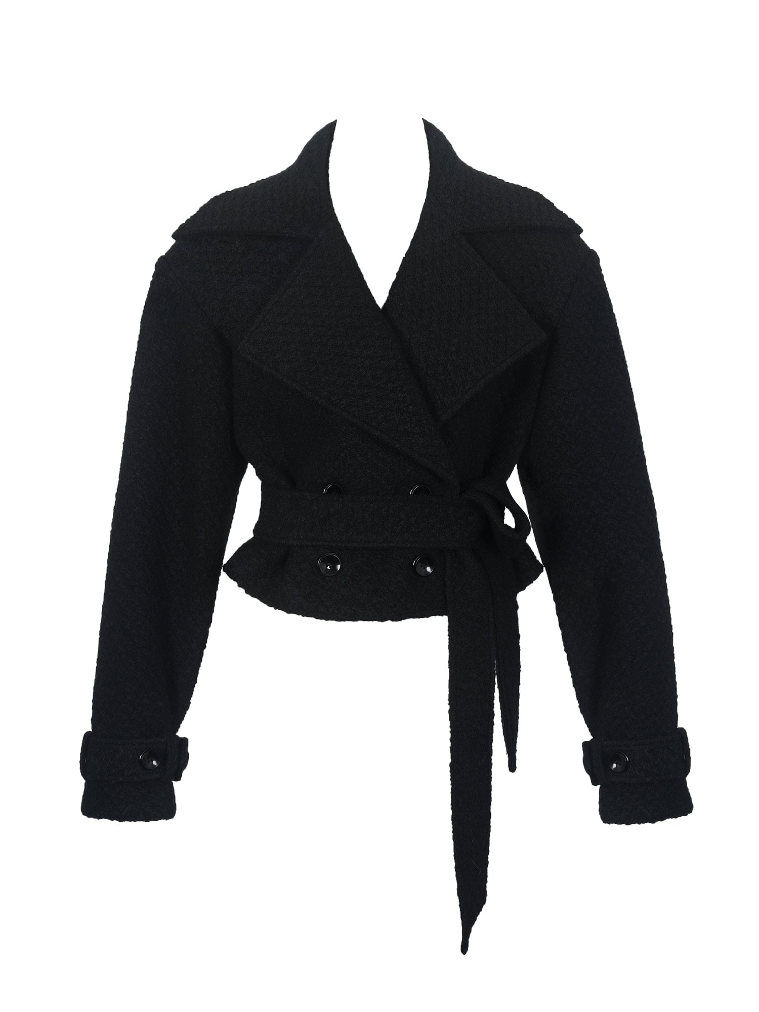 Dara Wool Blend Cropped Double-Breasted Belted Coat | Black