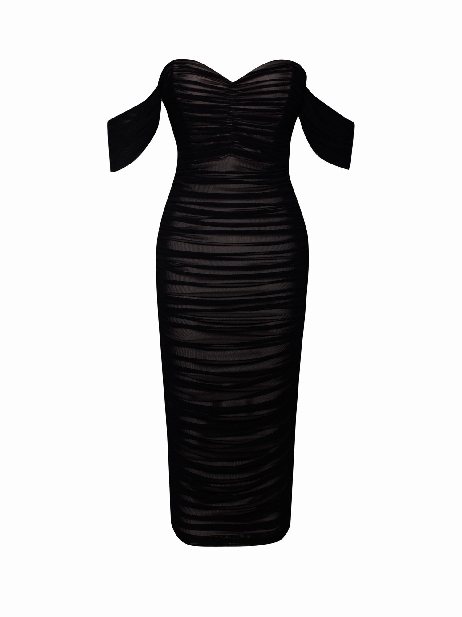 Quenby Off Shoulder Mesh Maxi Dress | Black