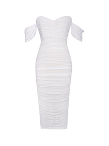 Quenby White Off Shoulder Mesh Maxi Dress - Miss Circle