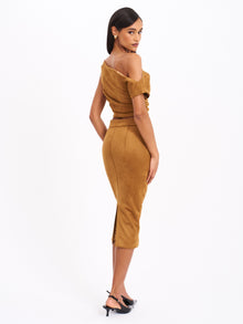 Zabrina Straight Pencil Skirt | Brown Suede