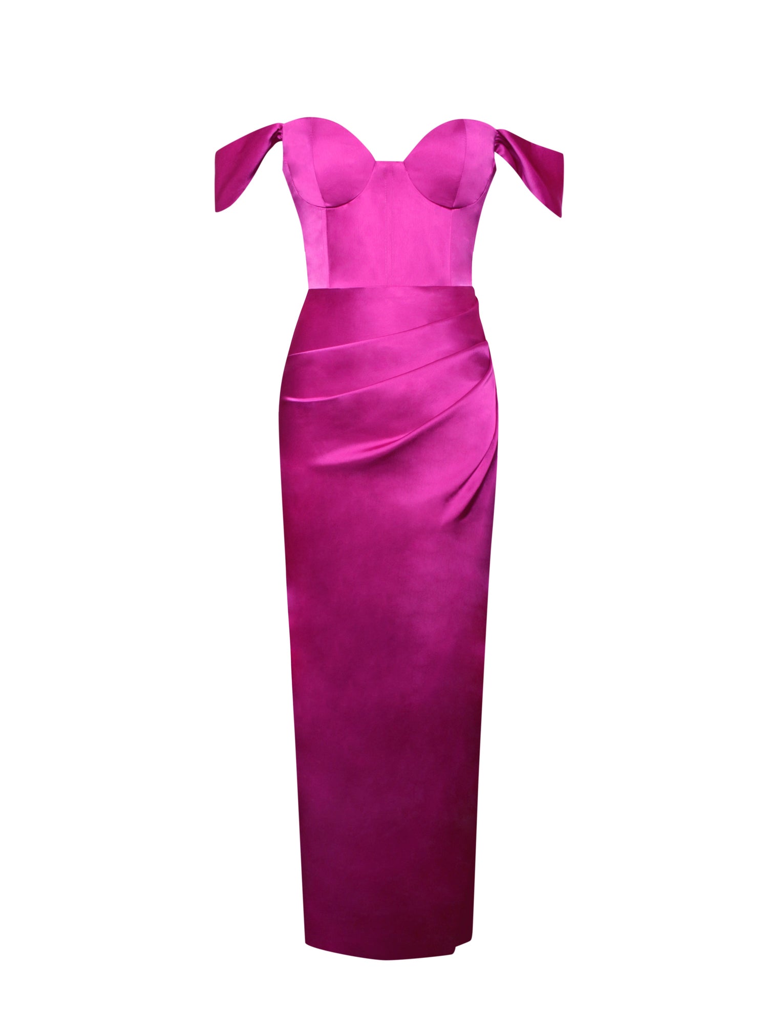 Zarah High Slit Corset Satin Dress | Fuchsia