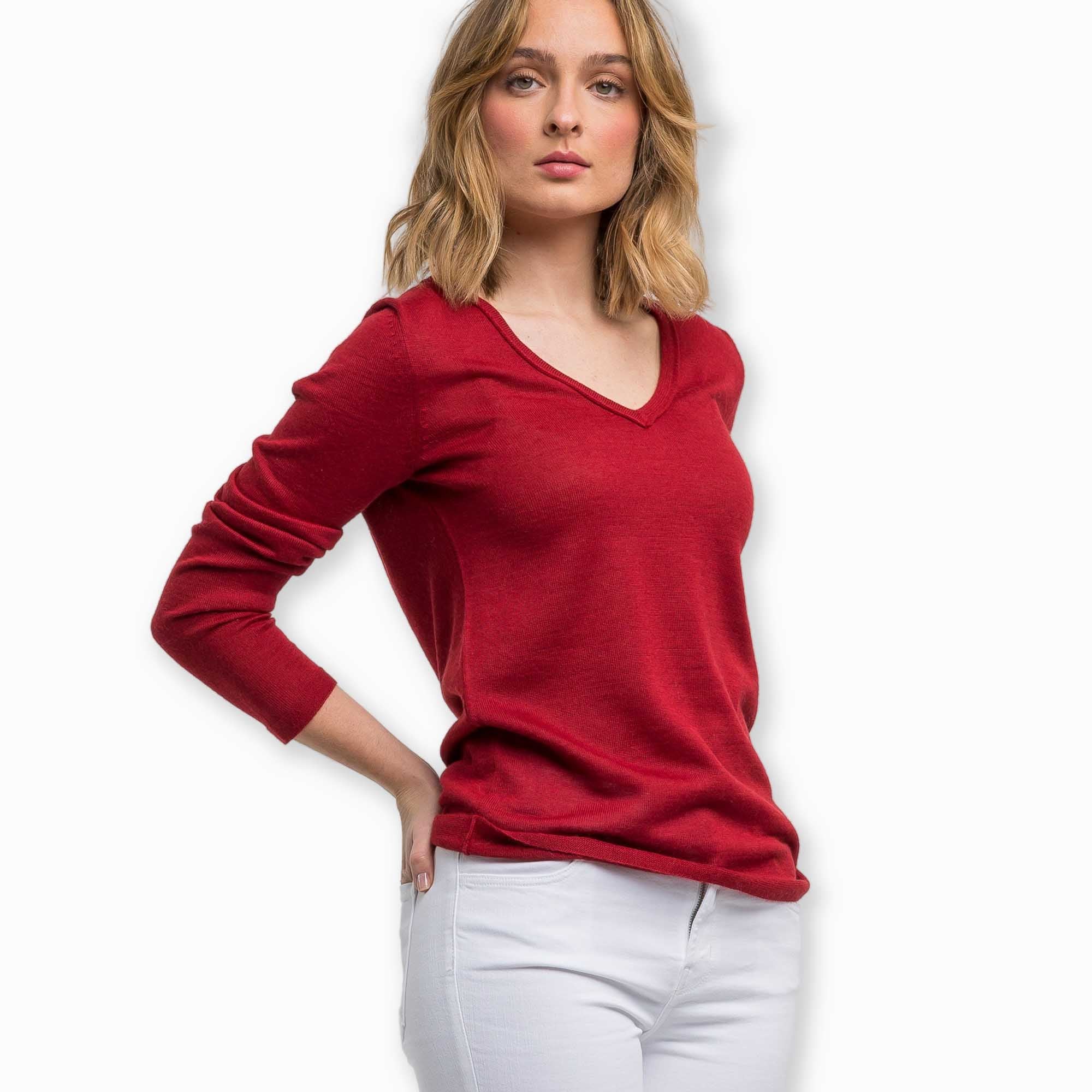 Women | V Neck Sweater | Scarlet