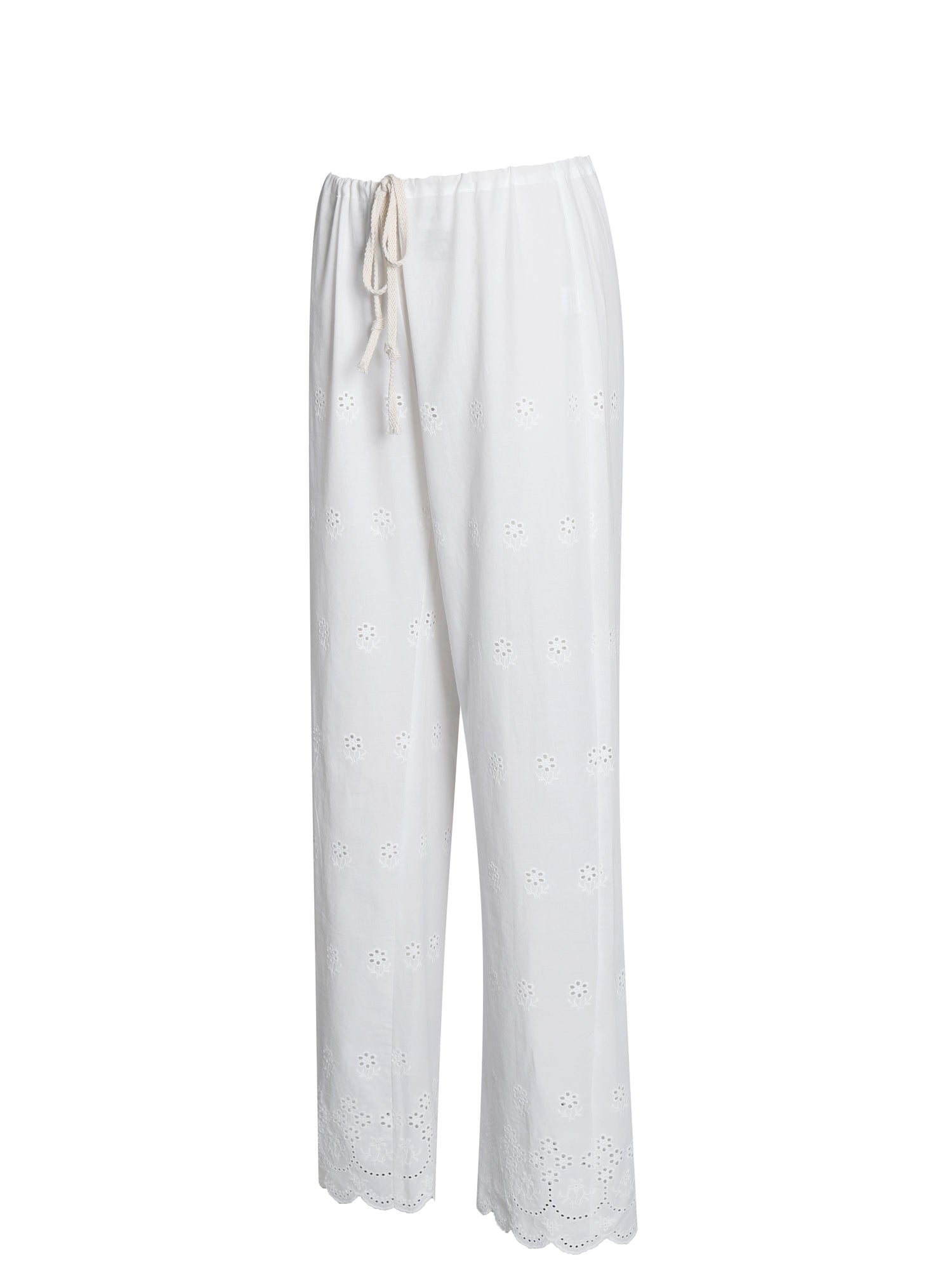 Raina Cotton Eyelet Straight Pants | White