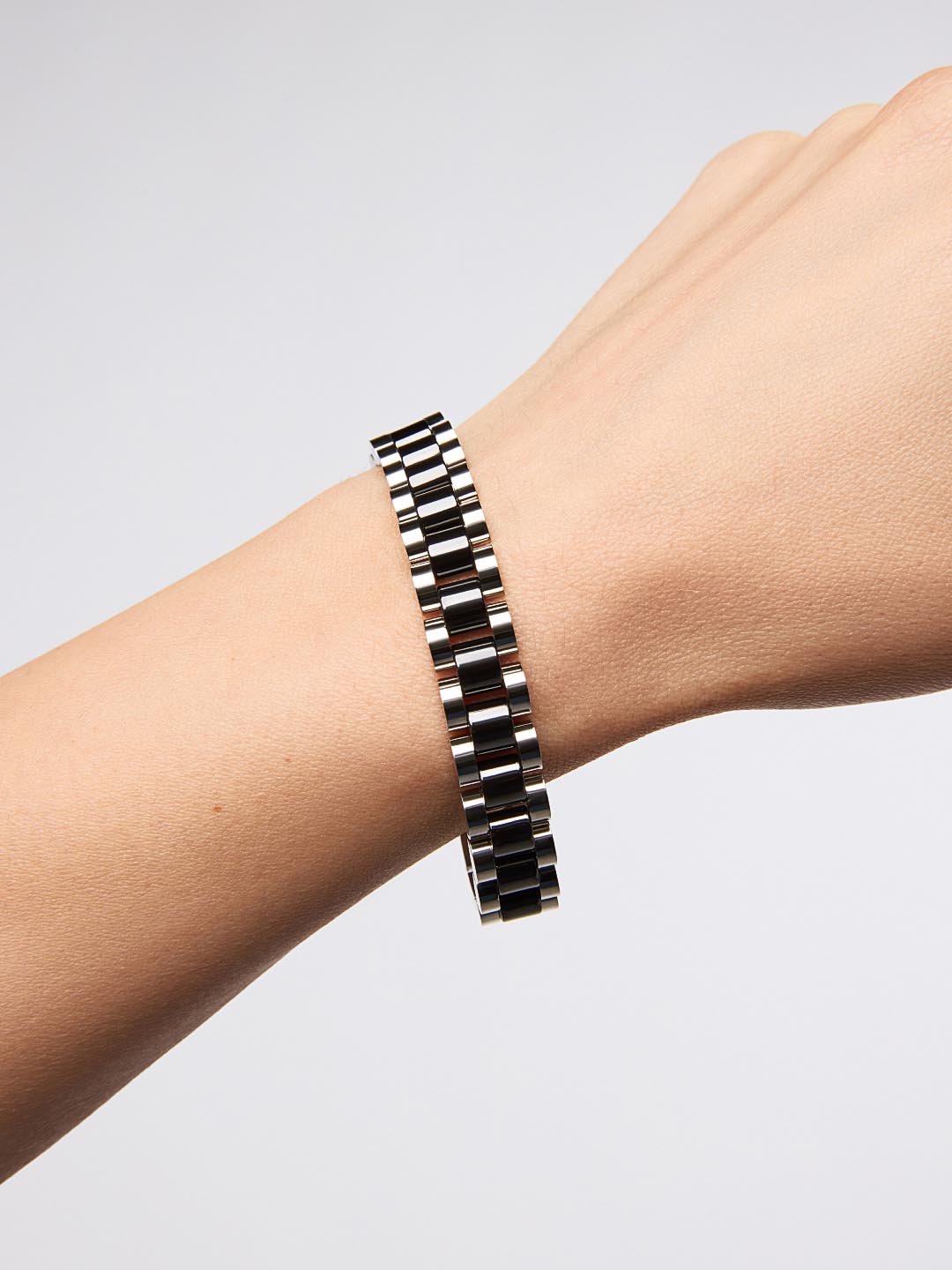 Rhodium Plated Stainless Steel Black Ceramic Watchband Watch Strap Statement Chain Bracelets For Women Ana Luisa Ora Silver Ceramic
