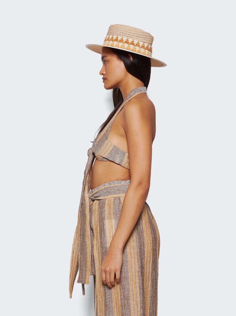 Women | Lisa Marie Fernandez | Farrah Halter Top | Siena Natural Striped Chios Gauze