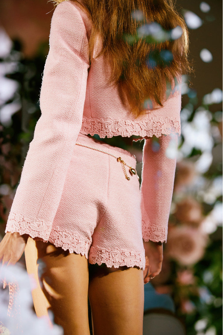 Coralyn Tweed Lace-Trimmed Shorts | Strawberry Spritz