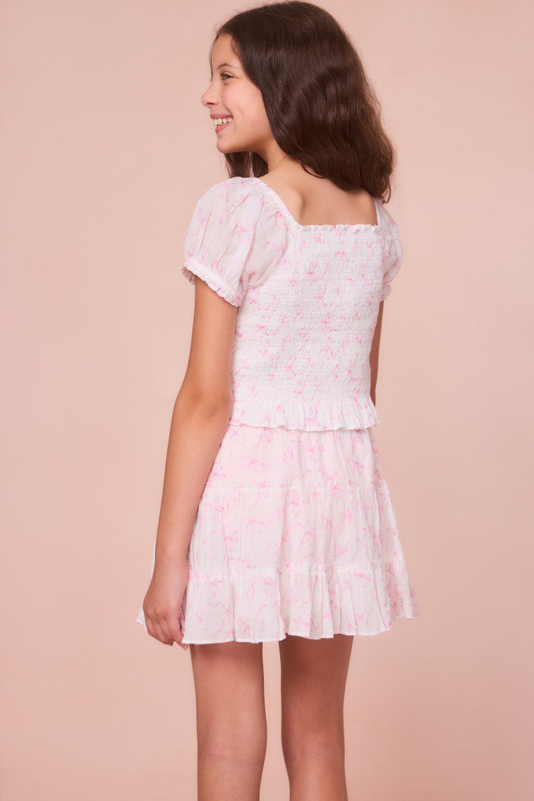 Girls Fabielle Bow Print Top | Pastry Pink