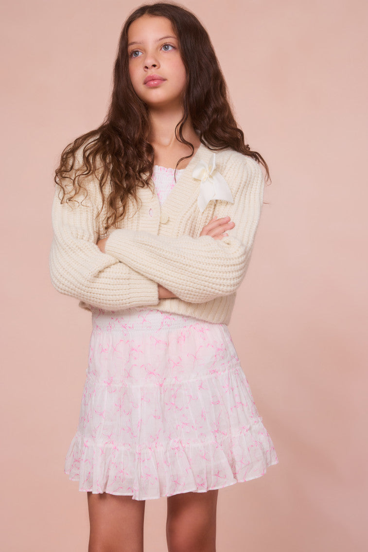 Girls Teisha Alpaca Bow Cardigan | Snow